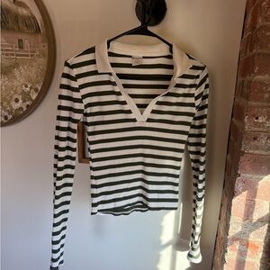 No Boundaries Green and White Striped Long Sleeve Top